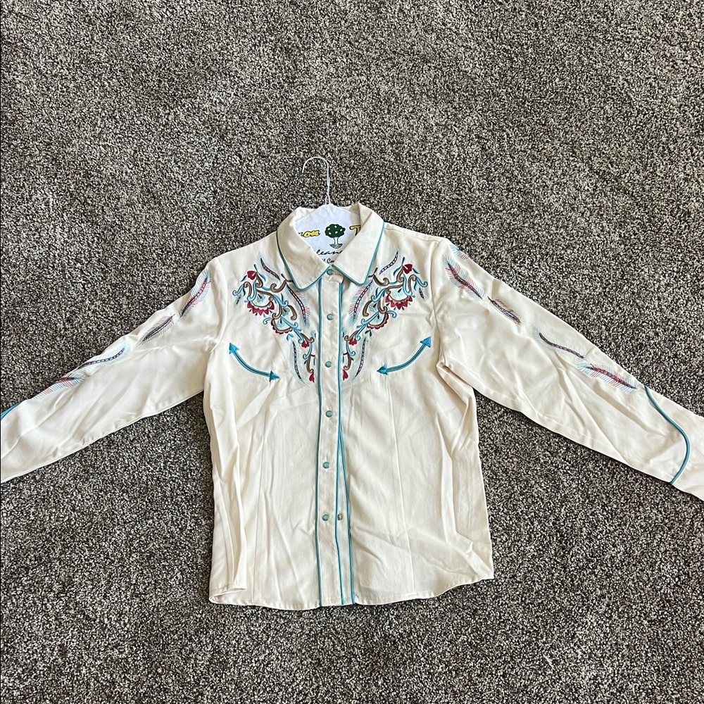 Scully Cream Shirt with Colorful Embroidery